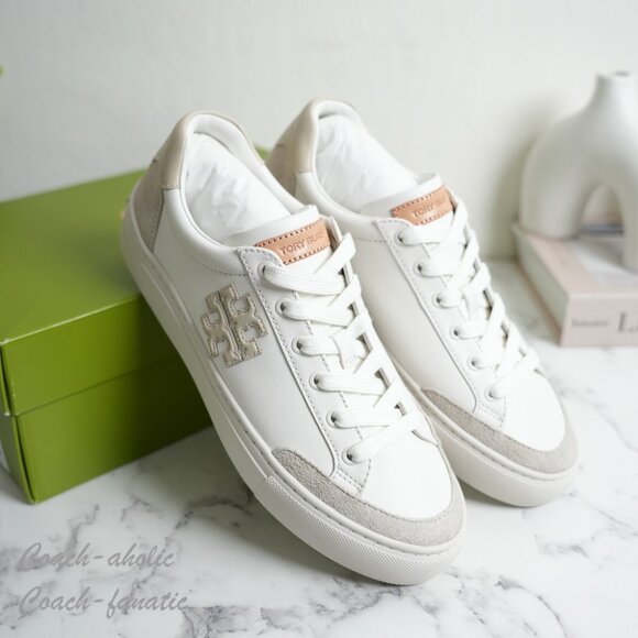 Tory Burch Color Block Signature T-Logo Leather Sneaker Shoes 161131 - Picture 1 of 11